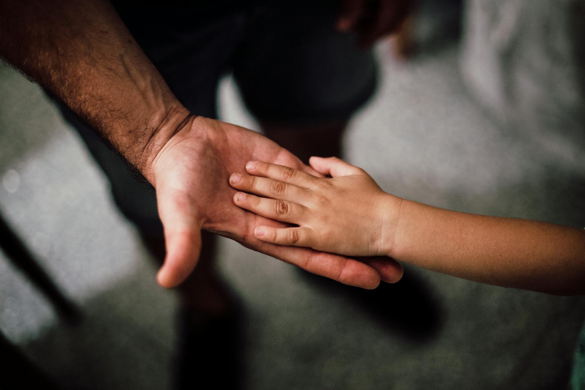 Manos de una persona adulta y una niña unidas