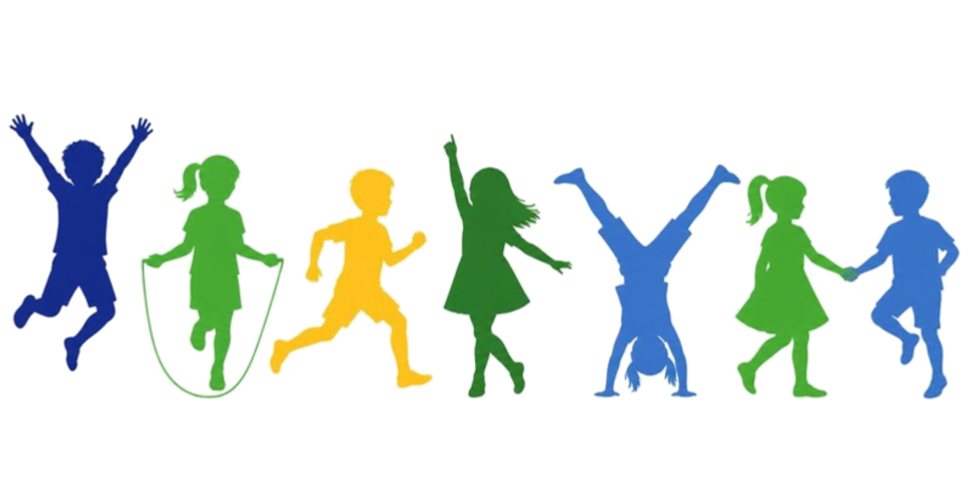 Fila de siluetas de colores de niñas y niños jugando